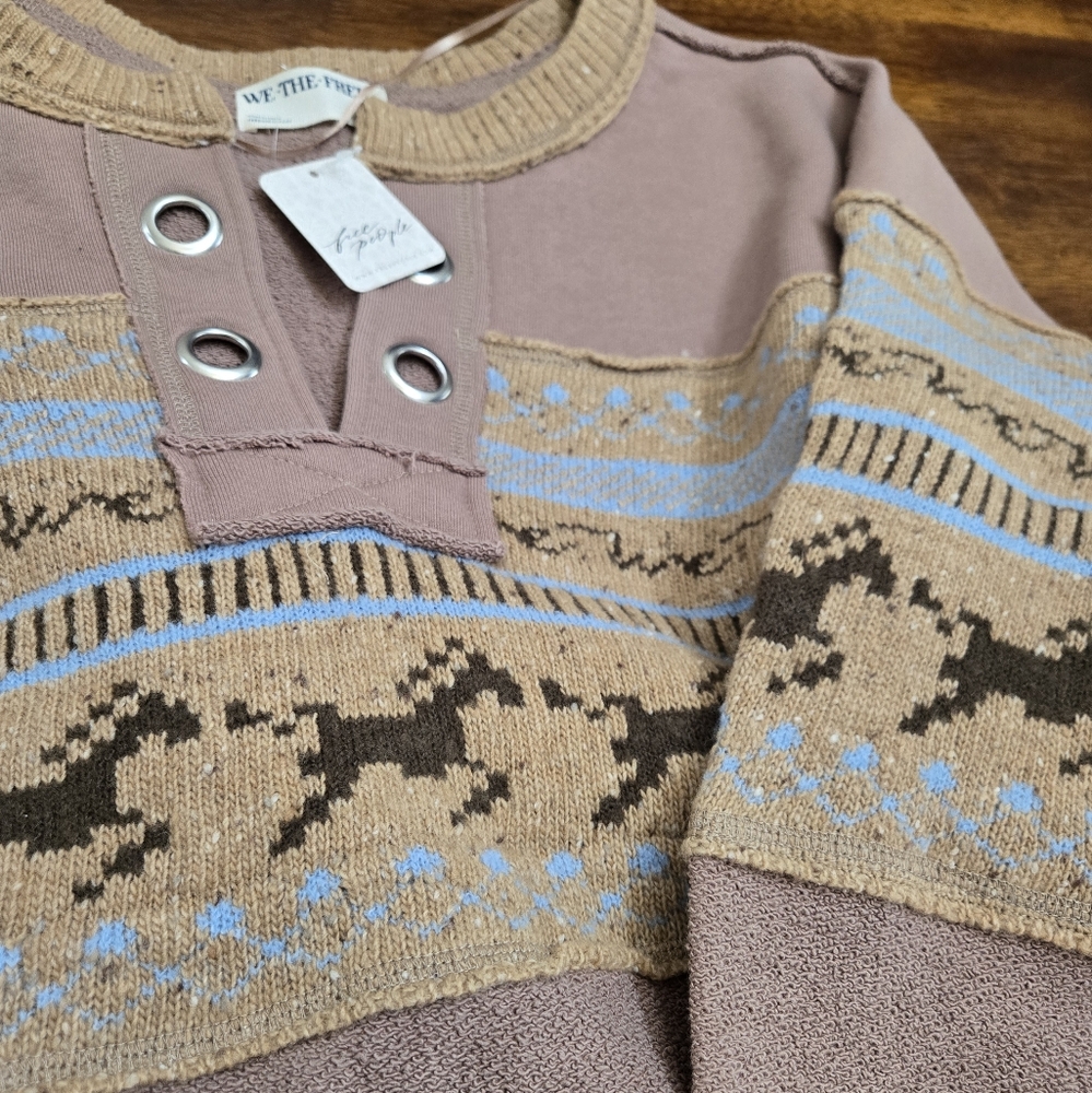 Free People Running Wild Equestrian Western Horse Sweater Women's XL NWT - Picture 15 of 15